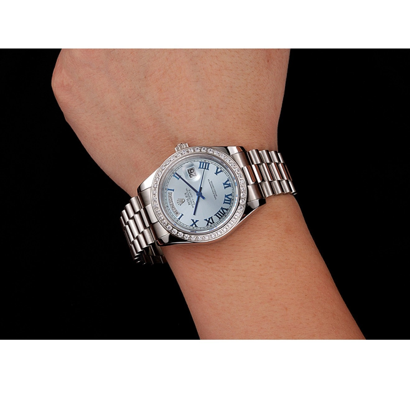 Aaa replica Swiss Dial Bracelet 1453962 Case Stainless Blue Steel Rolex Day-Date Diamond Ice 0819